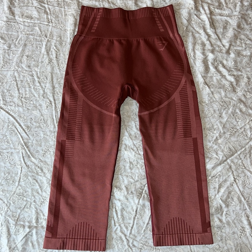 Gymshark set bundle pink geo mauve long sleeve crop and high waist capri Small - Picture 7 of 8